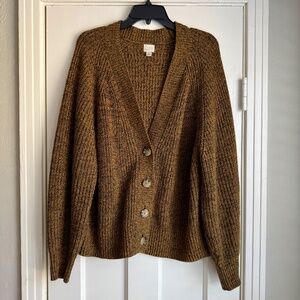Chunky Marled Knit Button Cardigan – Olive Brown Cozy Layer – A New Day Size L
